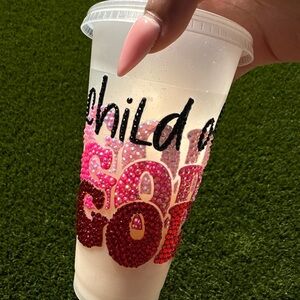 Rhinestone Decorated Tumbler - Pink and Red